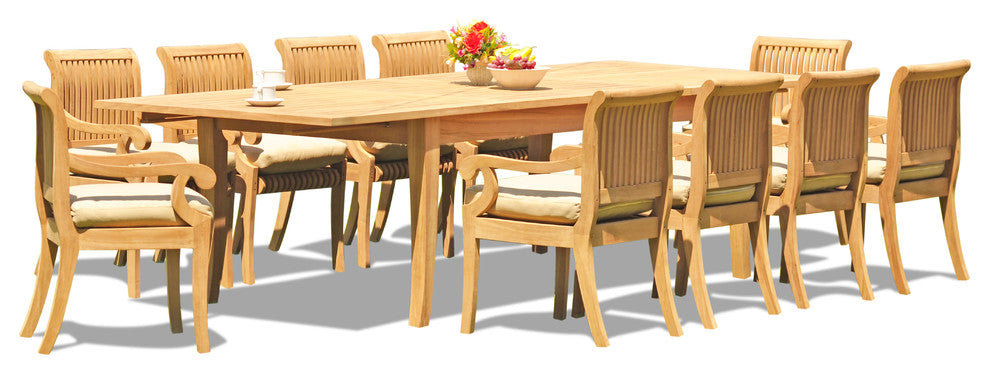 11-Piece Teak Set, 122" X-Large Rectangle Tbl, 10 Giva Chairs, Sunbrella Cushion