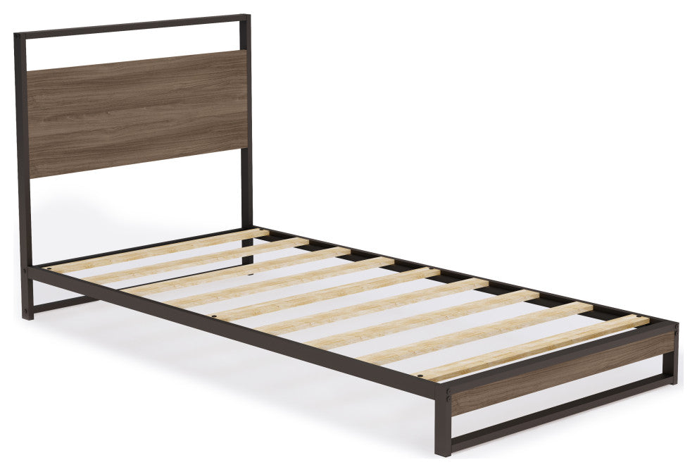 Wilson Wood Platform Bed, 4 Metal Legs Lavish Bed In Powder Coating Black