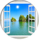 Open Window To Ocean Islets, Landscape Round Wall Art, 11"