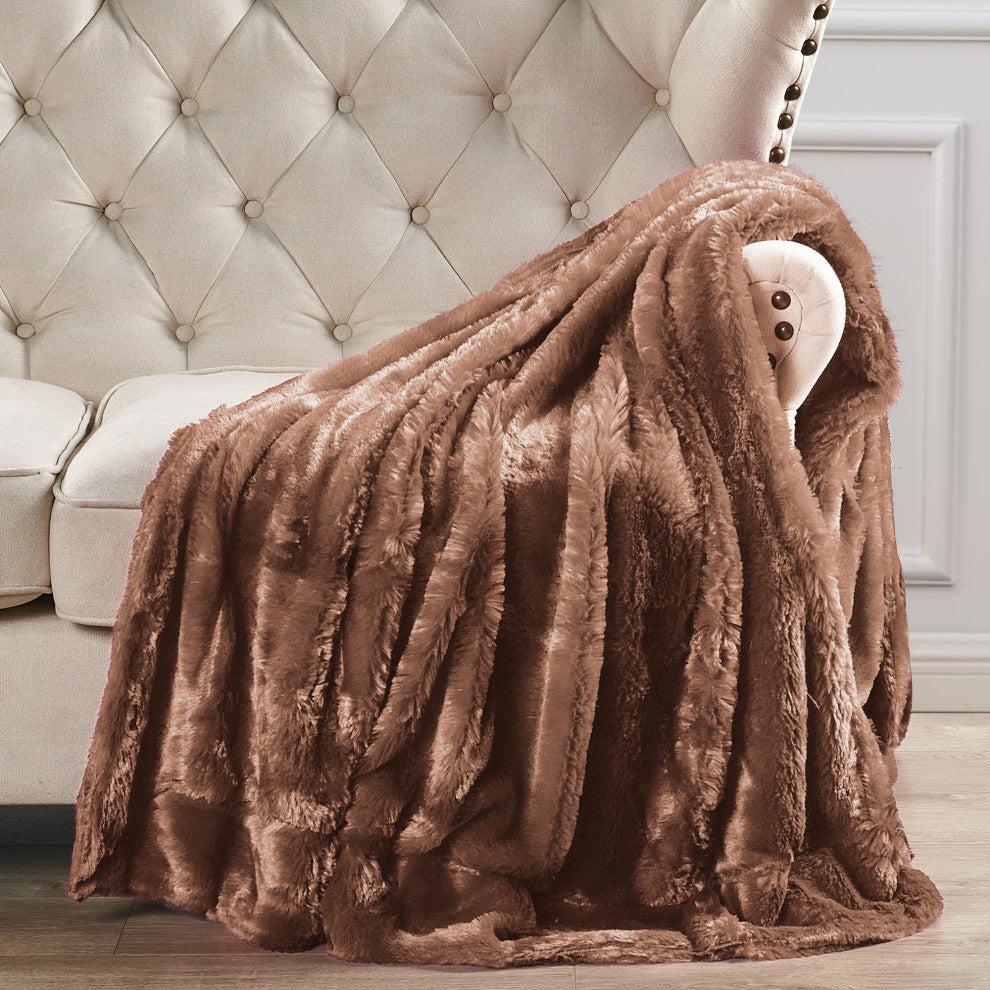 Double Sided Over-Sized Faux Fur Throw Blanket, Amphora, 70''''x80''''