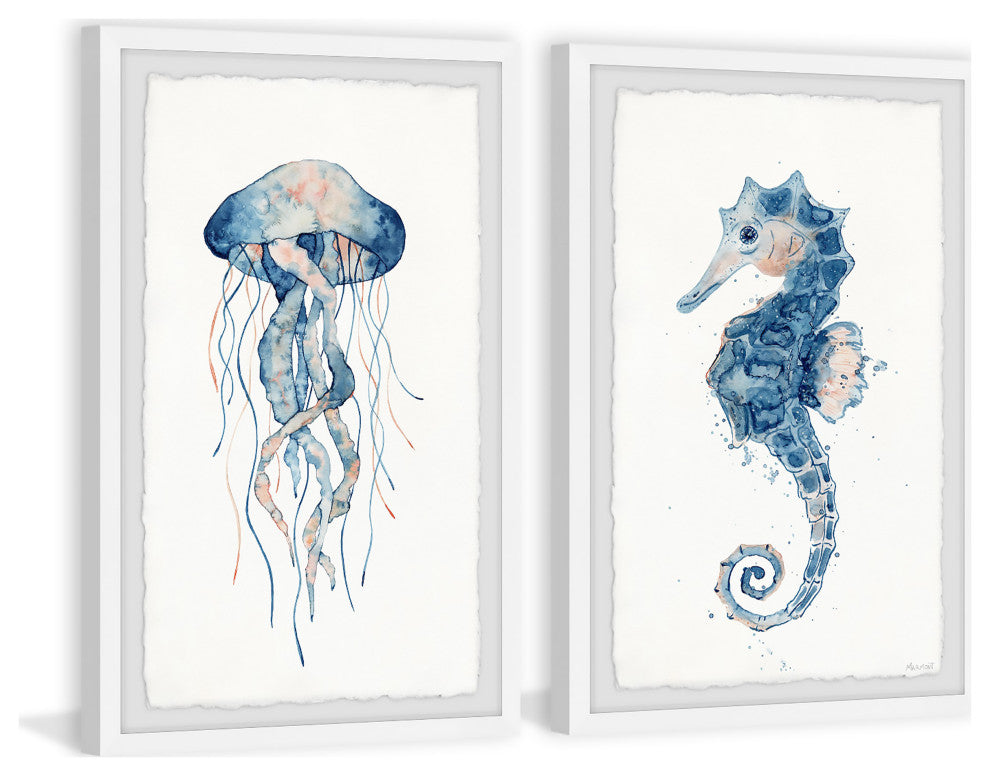 Jellyfish and Seahorse Diptych, 2-Piece Set, 16x24 Panels