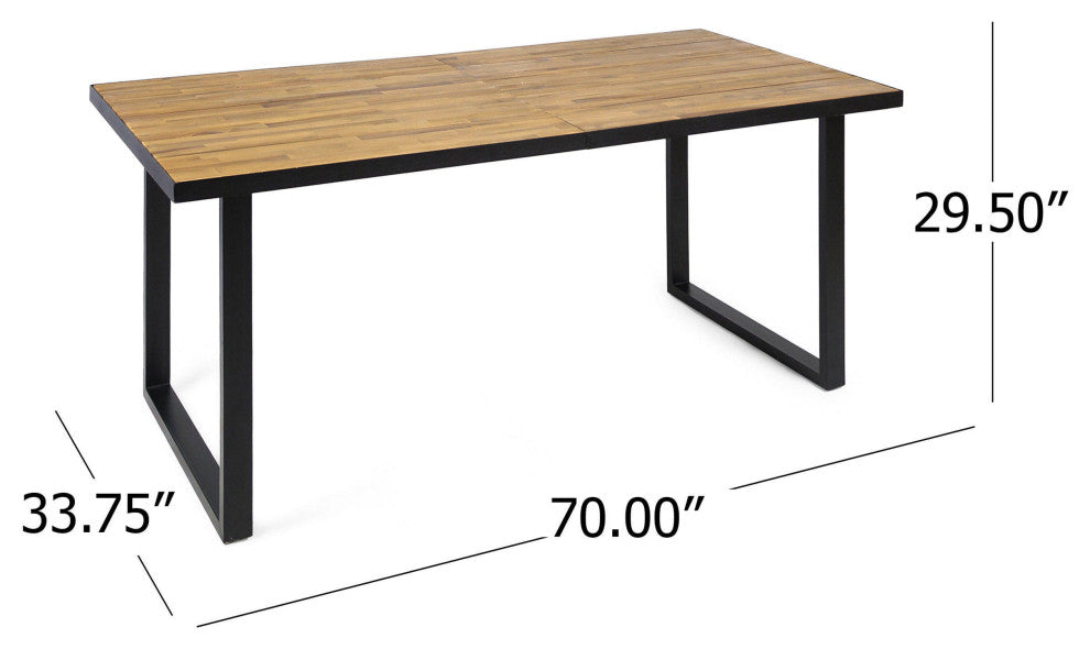GDF Studio Daisy Outdoor 6-Seater Rectangular Acacia Wood and Iron Dining Set