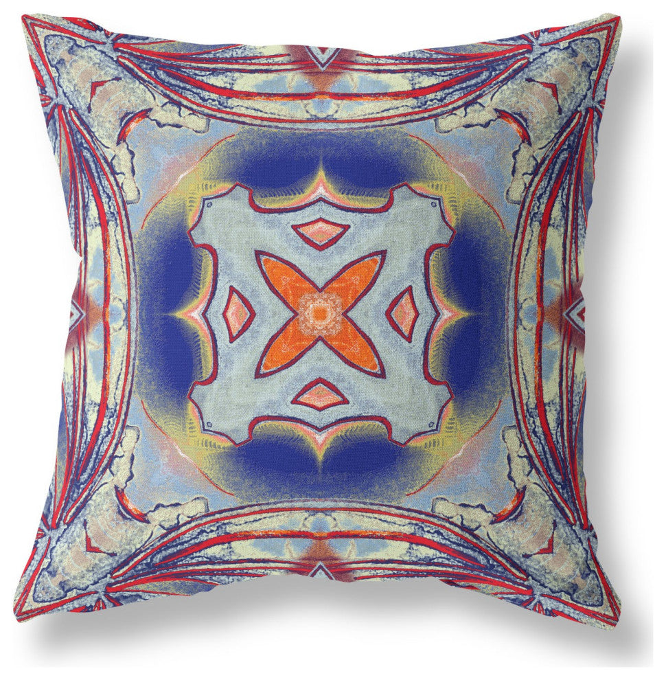 20" Red Blue Geo Tribal Suede Throw Pillow