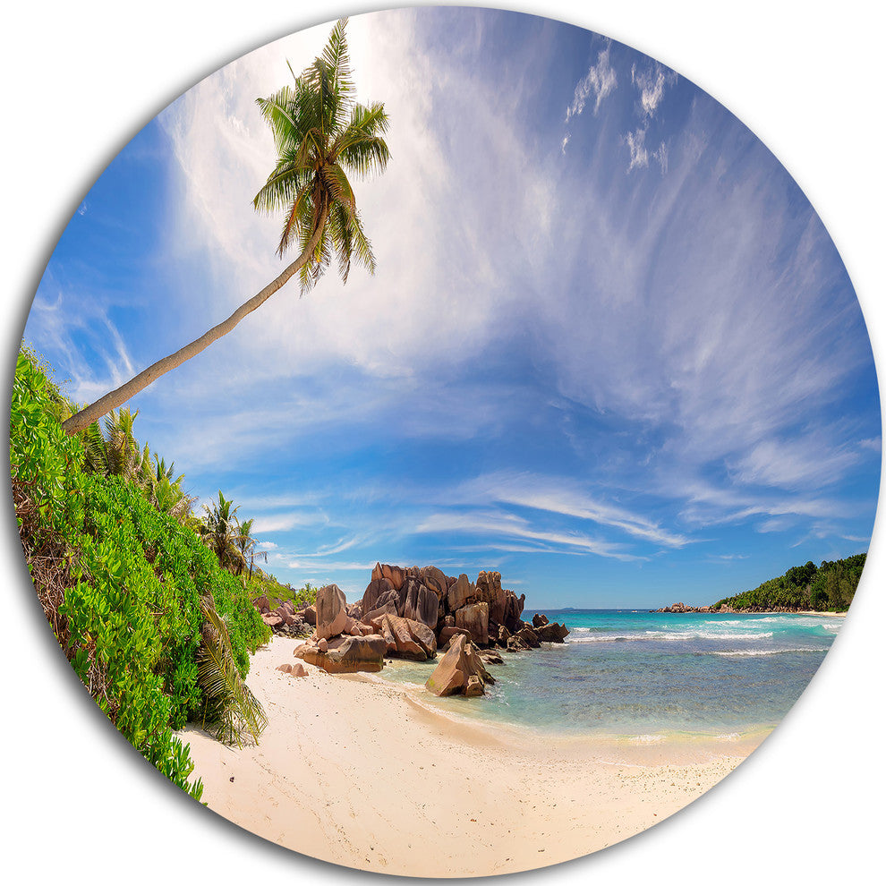 Beautiful Beach At La Digue Seychelles, Seashore Round Wall Art, 36"