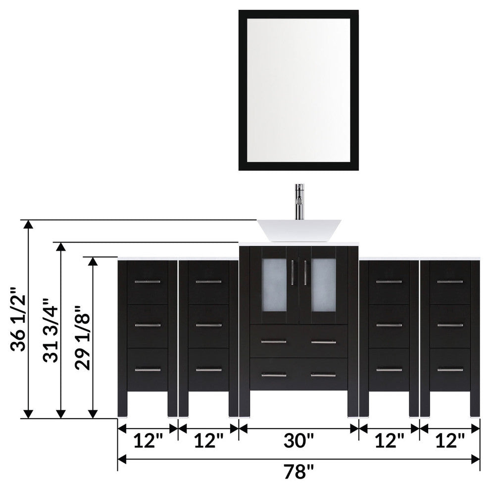 Modern Vanity Set With One Sink Base With Mirror and Four Drawer Bases, Espresso