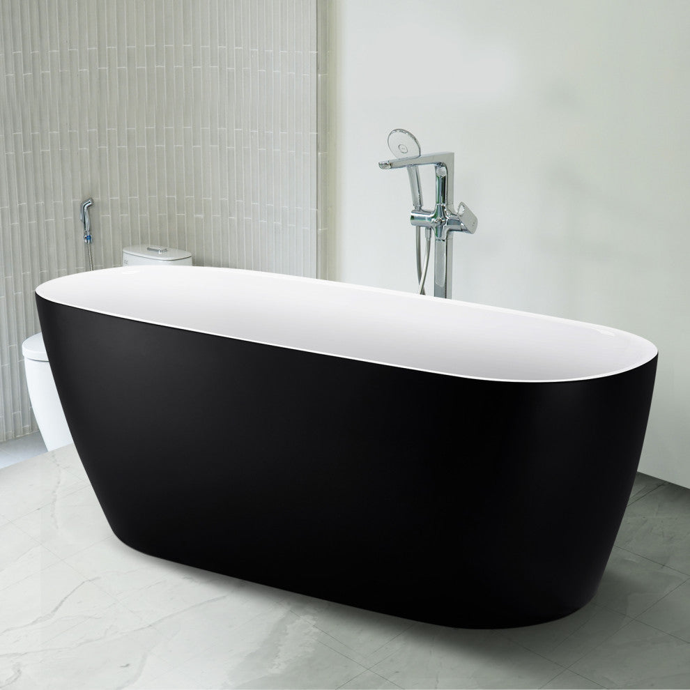GivingTree 59 in. Acrylic Freestanding Bathtub in Matte Black Soaking Tub