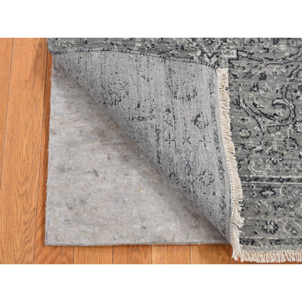 Gray Broken and Erased Wool Persian Design Hand Knotted Runner Rug 2'6" x 6'