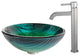Glass Vessel Sink, Bathroom Ramus Faucet, PU Drain, Mounting Ring, Nickel