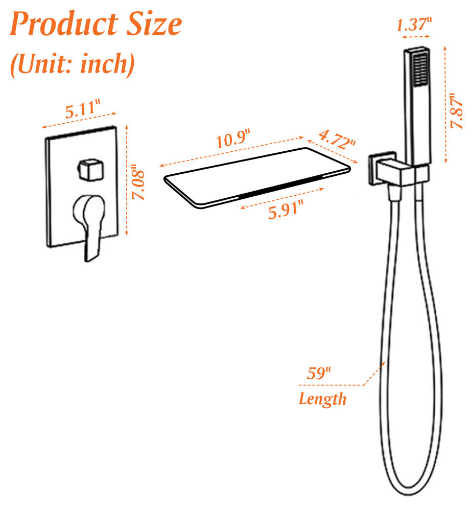 Wellfor Shower Faucet Set, Handheld Shower and Waterfall Tub Spout, Brushed Gold