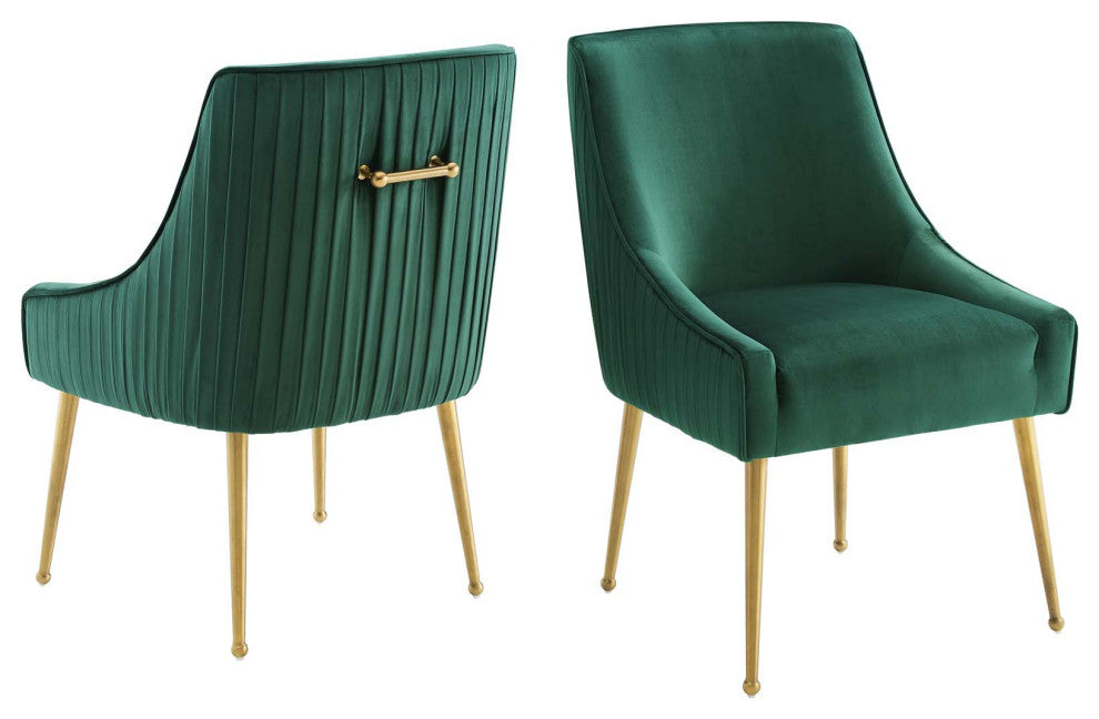 Side Dining Chair, Set of 2, Velvet, Metal, Green, Modern, Bistro Restaurant