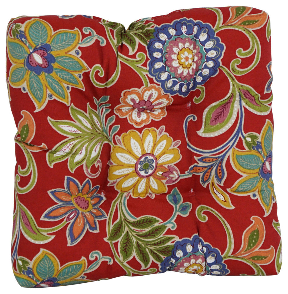 19" Squared Patterned Tufted Dining Chair Cushions, Set of 2, Alenia Pompeii