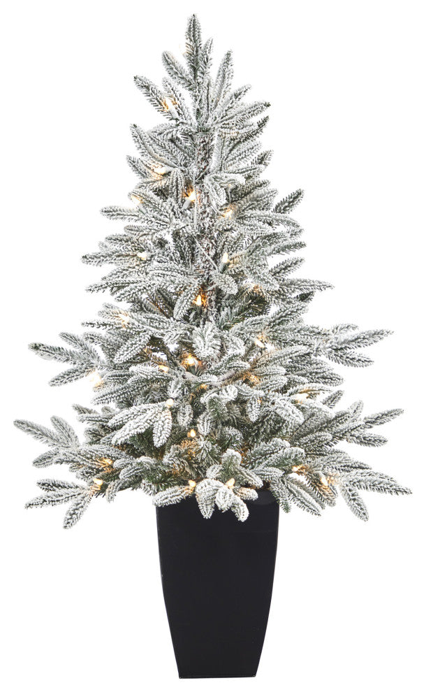 3.5' Flocked Manchester Spruce Faux Xmas Tree W/50 Lights & Bendable Branches
