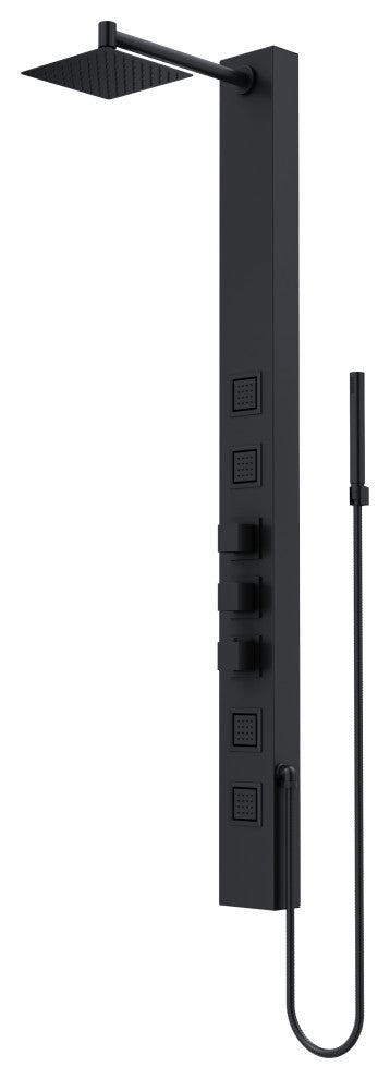 Sutton 58" H x 5" W 4-Jet Shower Panel with Square Shower Head, Matte Black