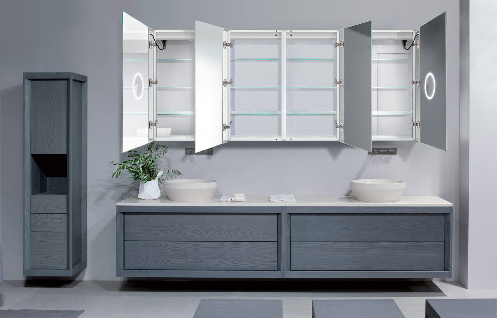 84x36 LLRR, Recessed Or Surface Mount Medicine Cabinet 12 Shelves, LED