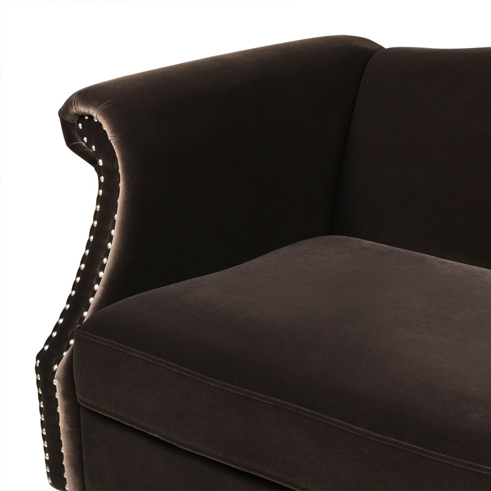 Elaine 77" Camel Back Small Space Sofa, Deep Brown Performance Velvet