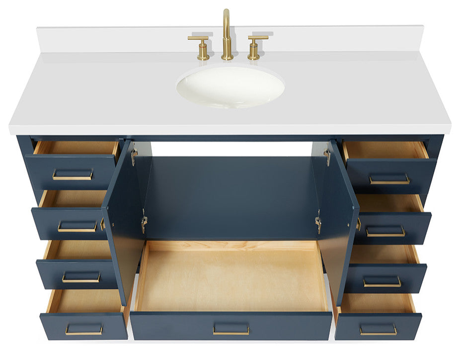 ARIEL Cambridge 61" Single Oval Sink Midnight Blue Vanity Quartz Top, No Mirror