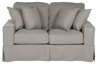 Box Cushion Slipcovered Loveseat, Stain Resistant Performance Fabric, Gray