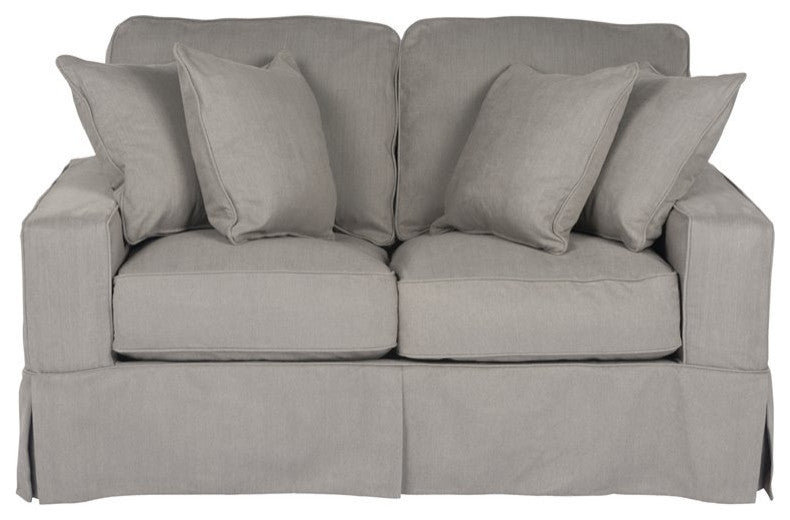 Box Cushion Slipcovered Loveseat, Stain Resistant Performance Fabric, Gray