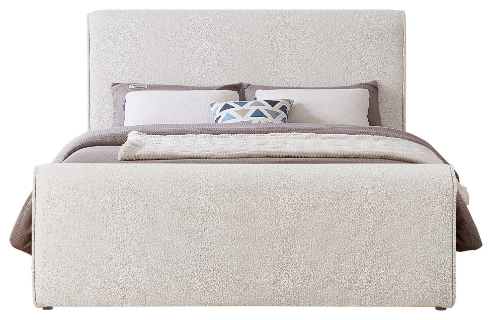 Stylus Black Boucle Fabric Full Bed, Cream, Queen