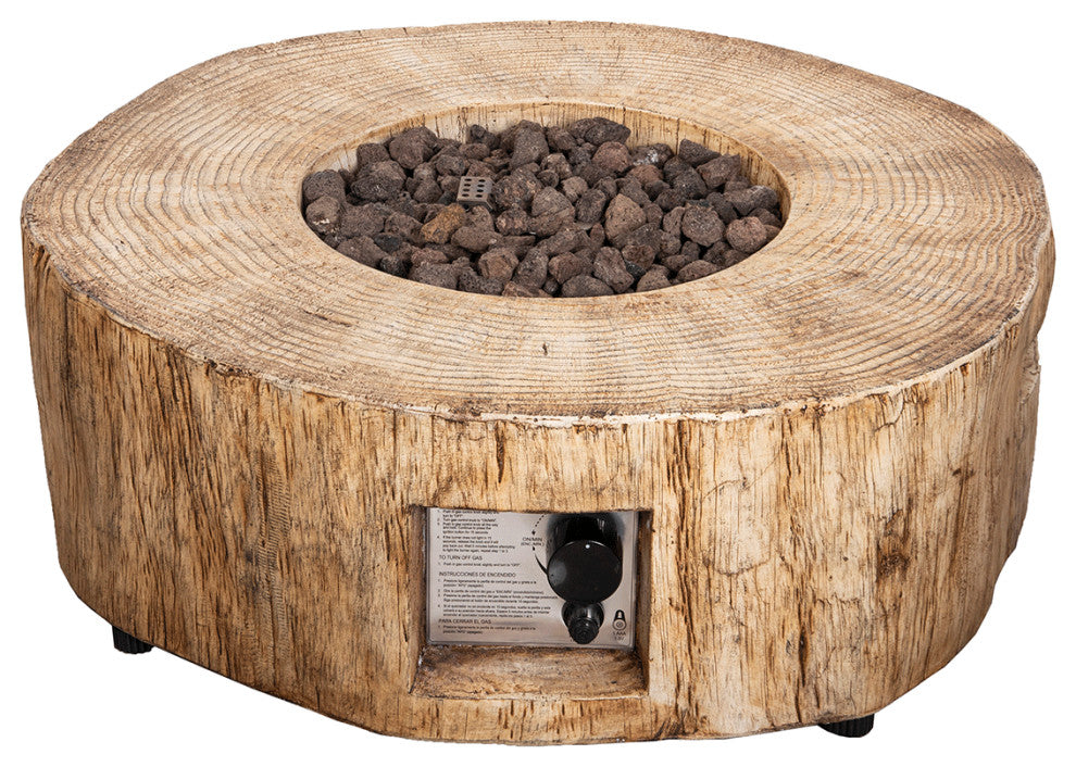 Round Faux Stone Outdoor Fire Pit with Rain Cover