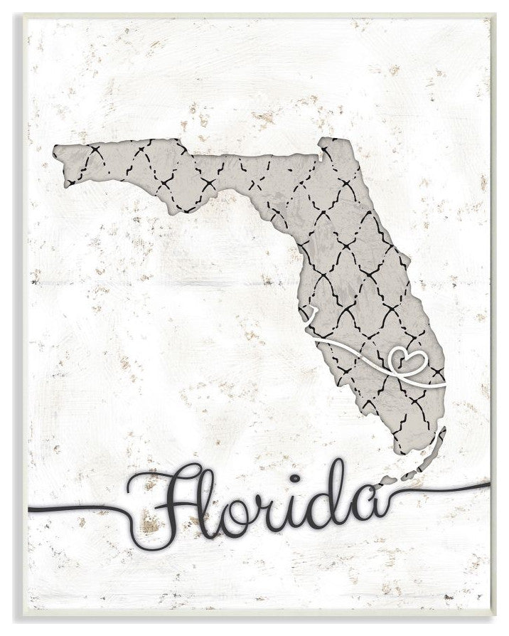 Stupell Industries Florida Patterned Grey US State Design, 10 x 15