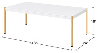 Coffee Table, White and Gold Metal