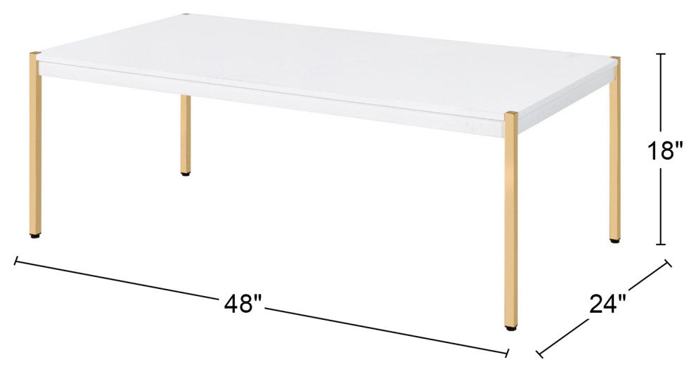 Coffee Table, White and Gold Metal