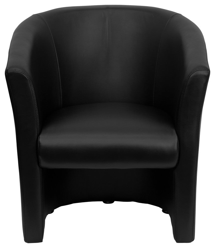 Black Leather Barrel-Shaped Guest Chair