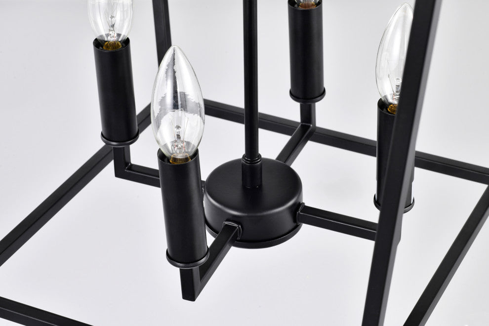 4-Light Matte Black Lantern Pendant Chandelier 16in With Nickle or Black Sleeve