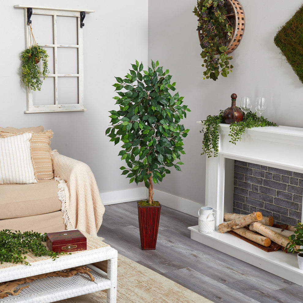 5'' Ficus Artificial Tree, Bamboo Planter