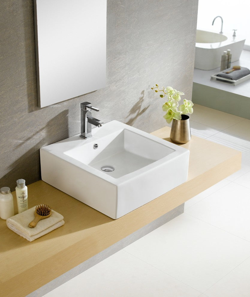 Fine Fixtures White Vitreous China Square Modern Vessel Sink
