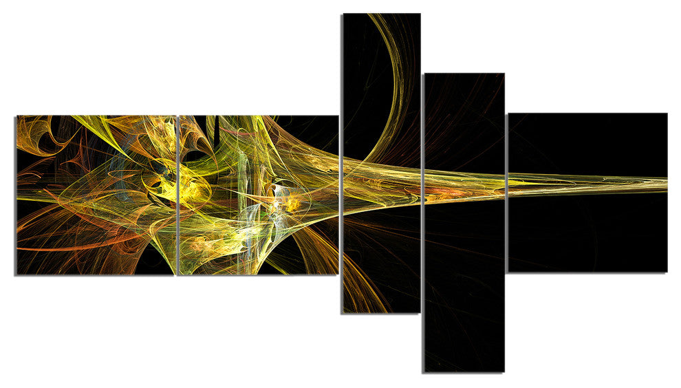 Large Fractal Artwork Yellow, Abstract Canvas art print, 60"x32", 5 panels