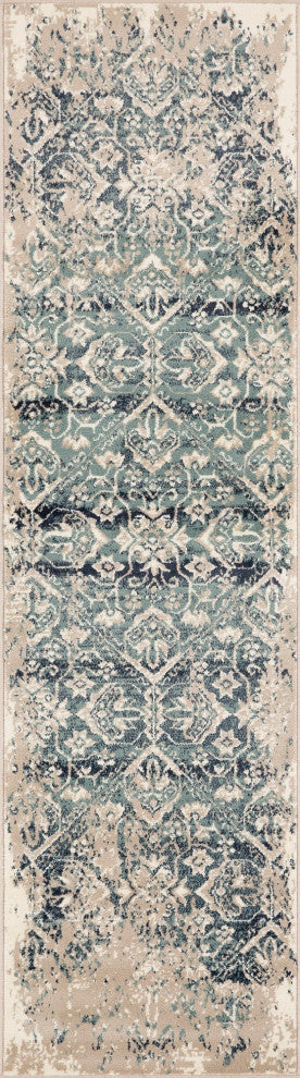 Heritage Anna Distressed Moroccan Area Rug, Ivory/Blue, 2'2 X 7'11 Runner