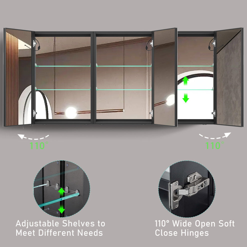 60" W x 30" H Aluminum Surface Mount Medicine Cabinet, Shelves