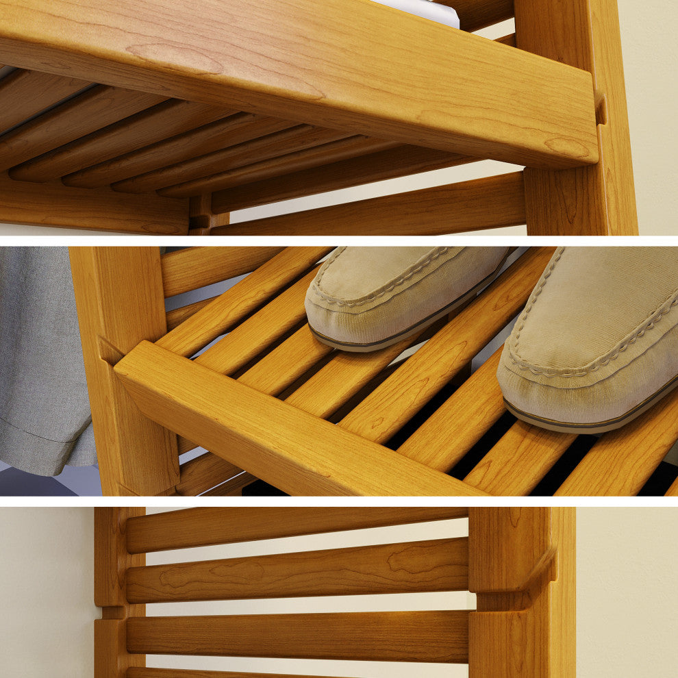 Solid Wood Walk-In Closet Organizer with 5-Drawers and 2-Doors, Honey Maple