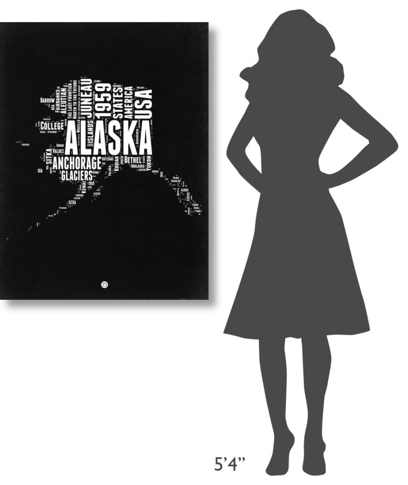 "Alaska Black and White Map" Fine Art Print