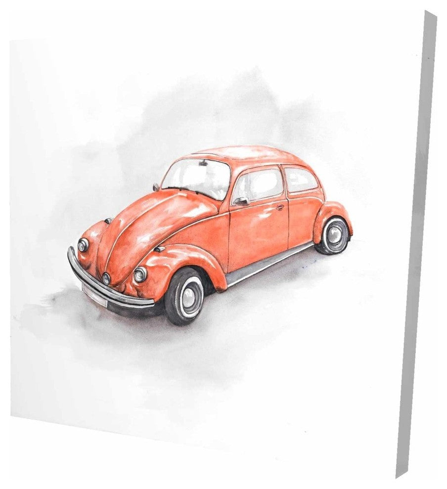 Vintage Red Beetle, Fine Art Gallery Wrapped Canvas, 24"x24"