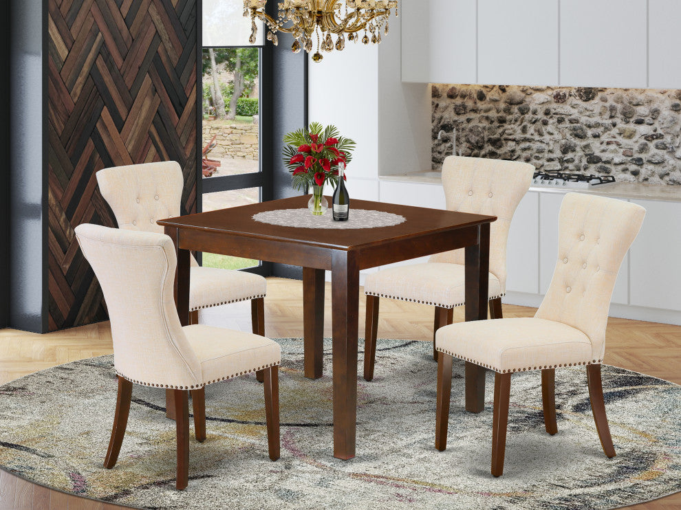 5Pc Small Dining Set 4 Parson Chairs, Small Table Solid Wood Structure, Mahogany