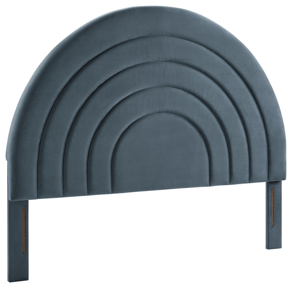 Solana Arched Performance Velvet Full Headboard, Cadet Blue