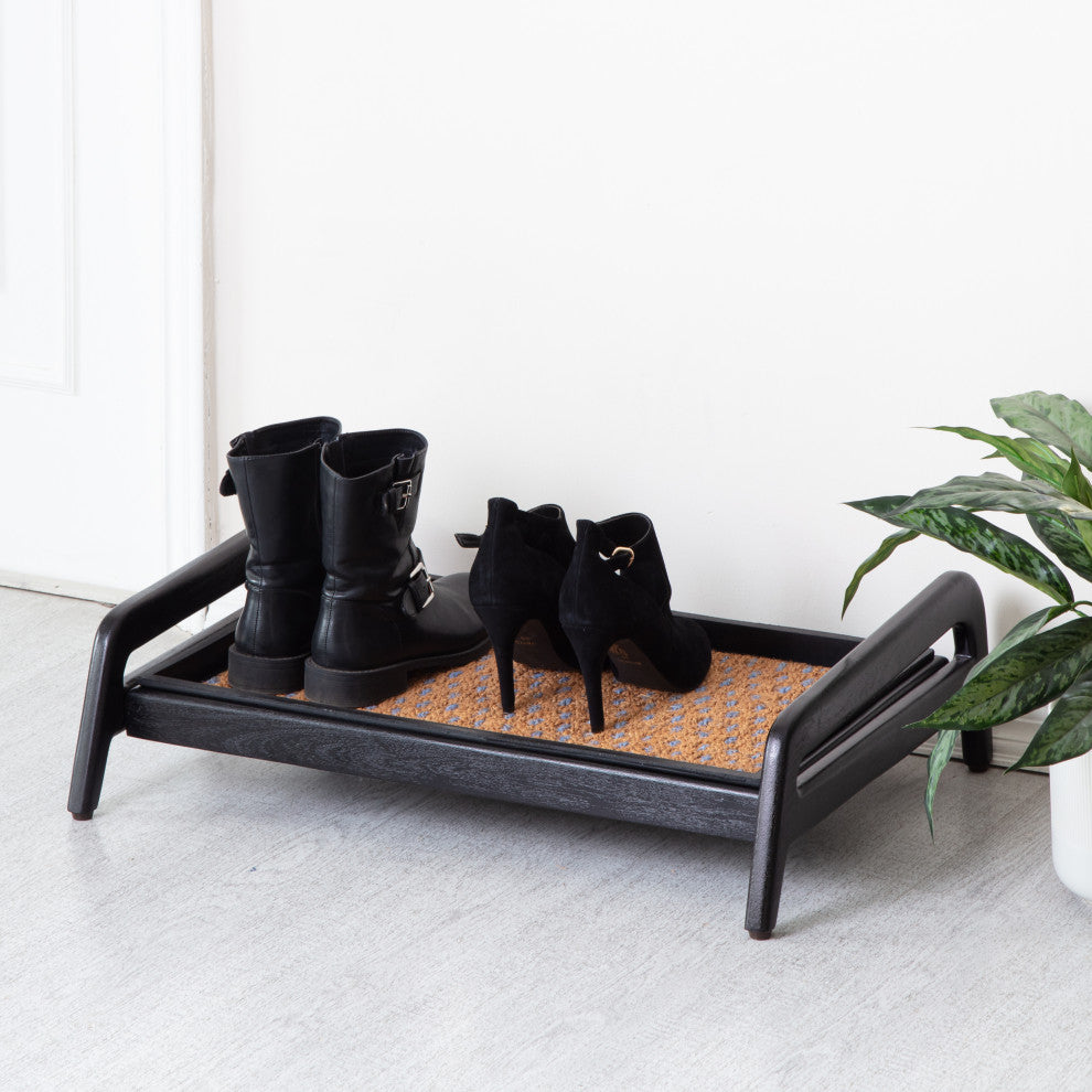 Single-Tier Black Stand With 2-Pair Rubber Boot Tray My Blue Heaven