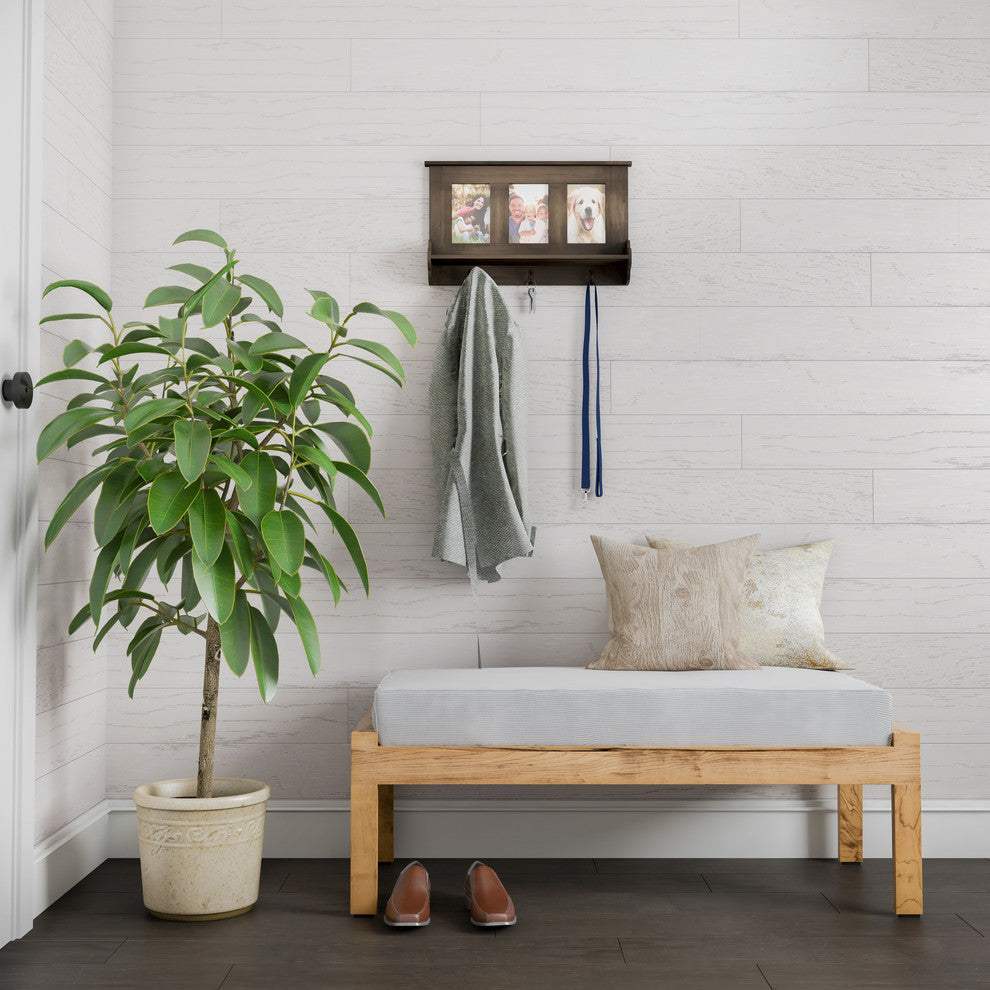 Wall Shelf and Picture Collage with Ledge and 3 Hanging Hooks By Lavish Home