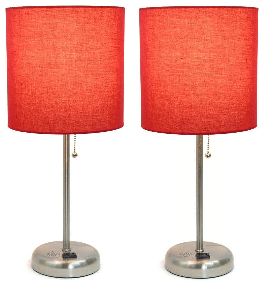 LimeLights Stick Lamp with Charging Outlet and Fabric Shade Two Pack Set