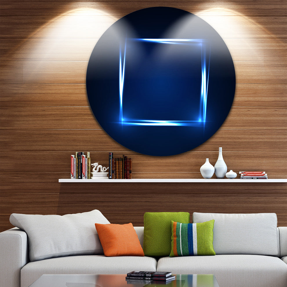 Neon Shape Blue, Abstract Digital Art Round Wall Art, 11"
