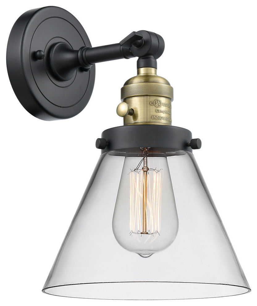 Large Cone 1-Light LED Sconce, Black Antique Brass, Glass: Clear