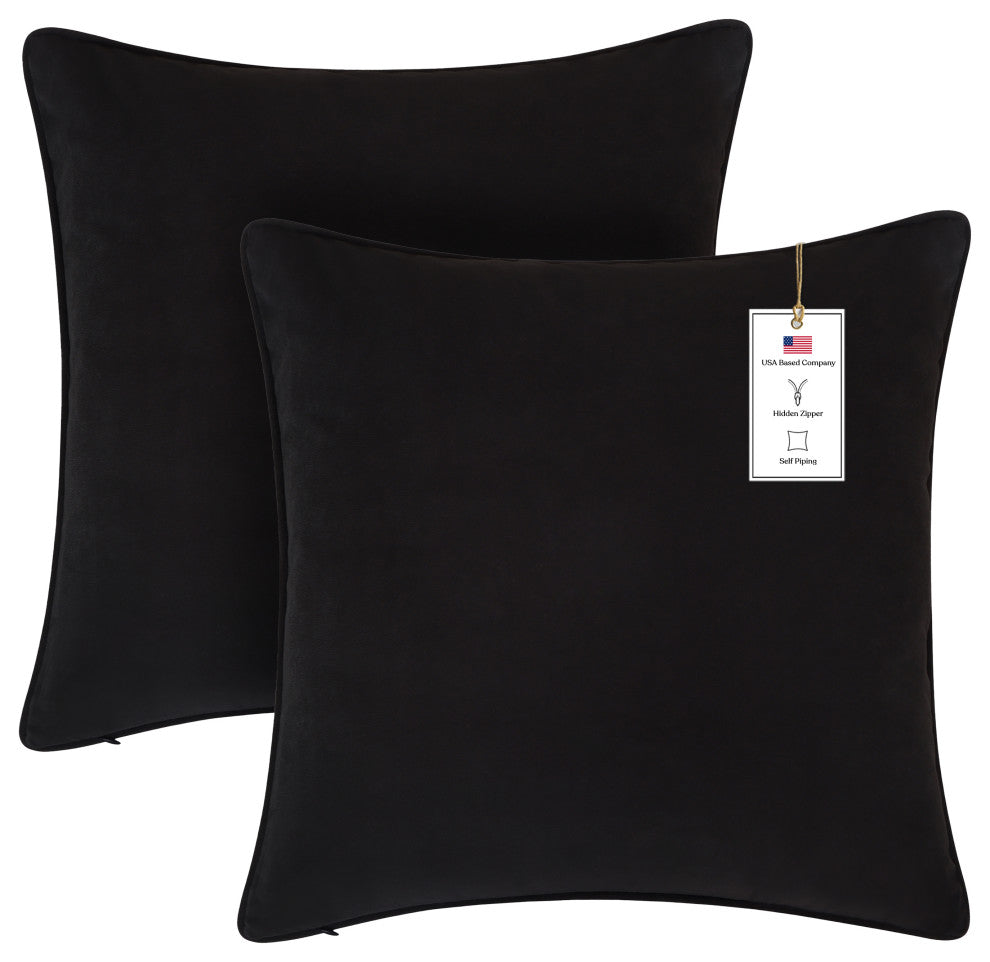A1HC Soft Velvet Throw Pillow Covers Only, Set of 2, Black, 20"x20"