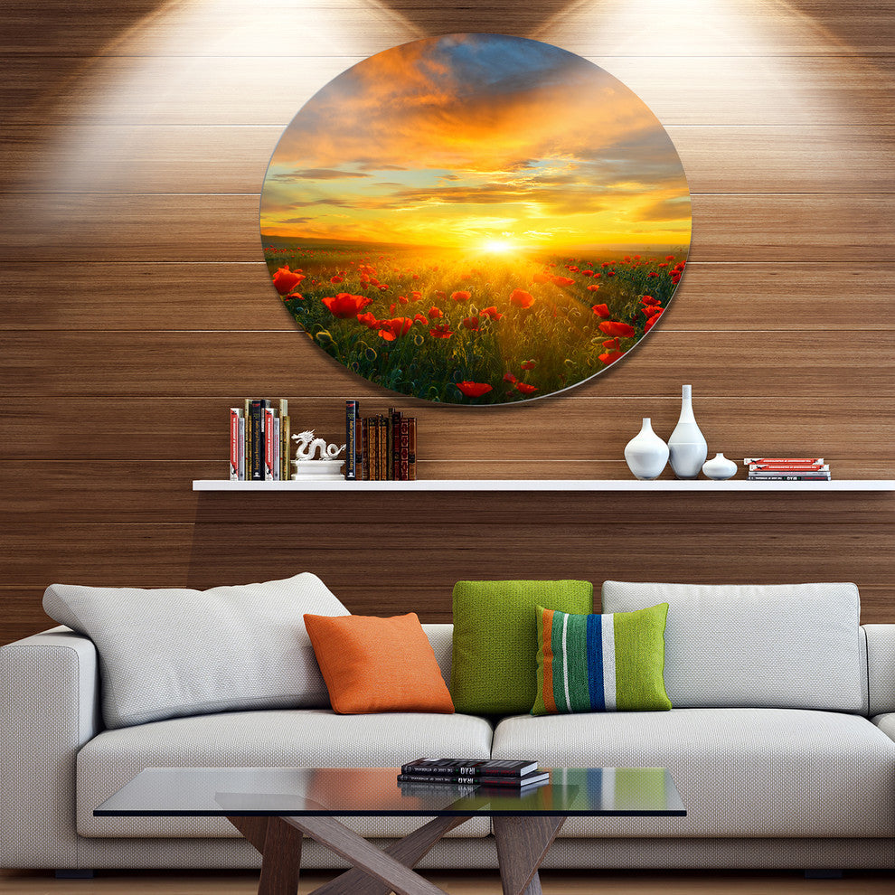 Bright New Day Over Poppy Fields, Floral Wall Round Wall Art, 36"