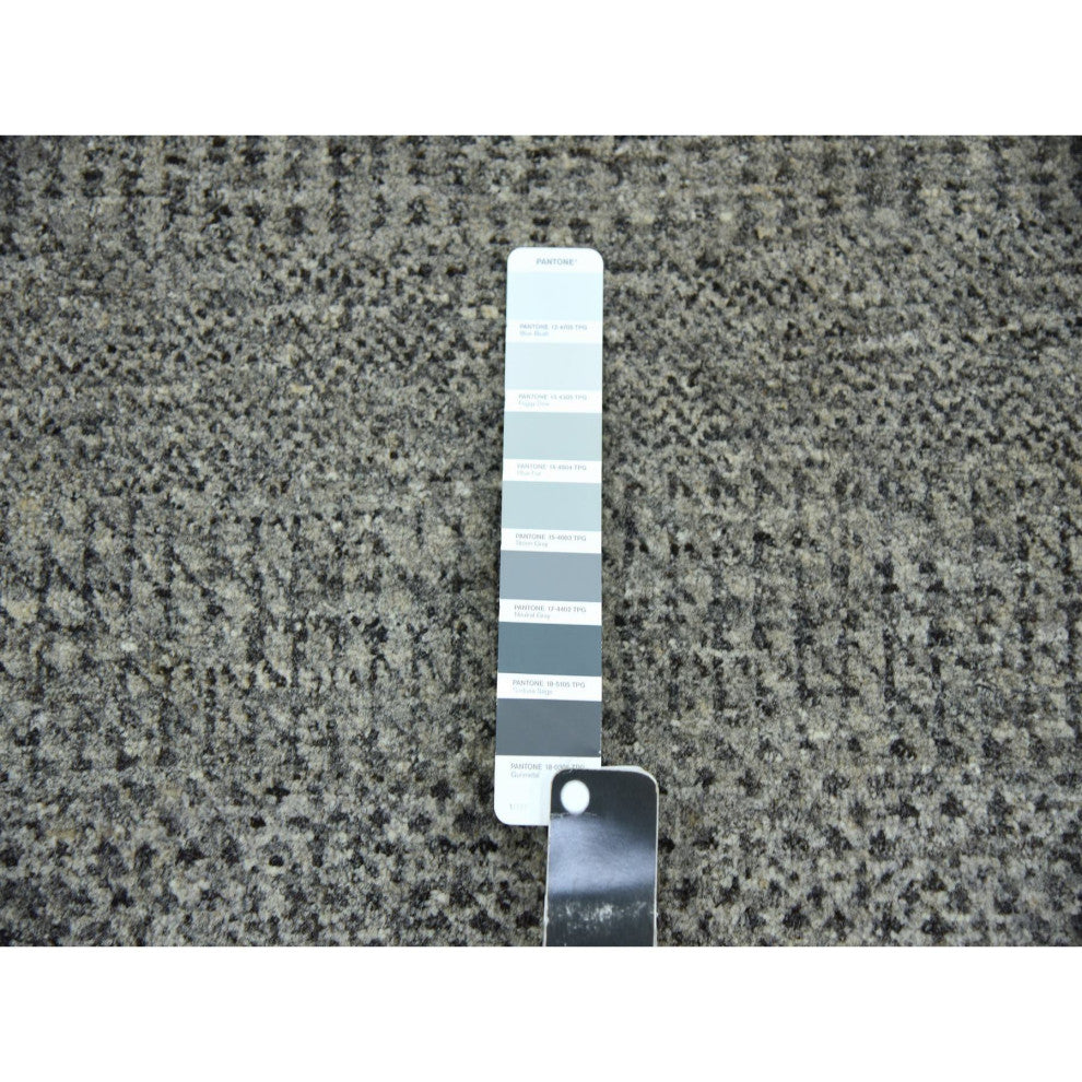 Gray Hand Knotted Modern Grass Design Natural Undyed Wool Mat Rug 2'1"x3'