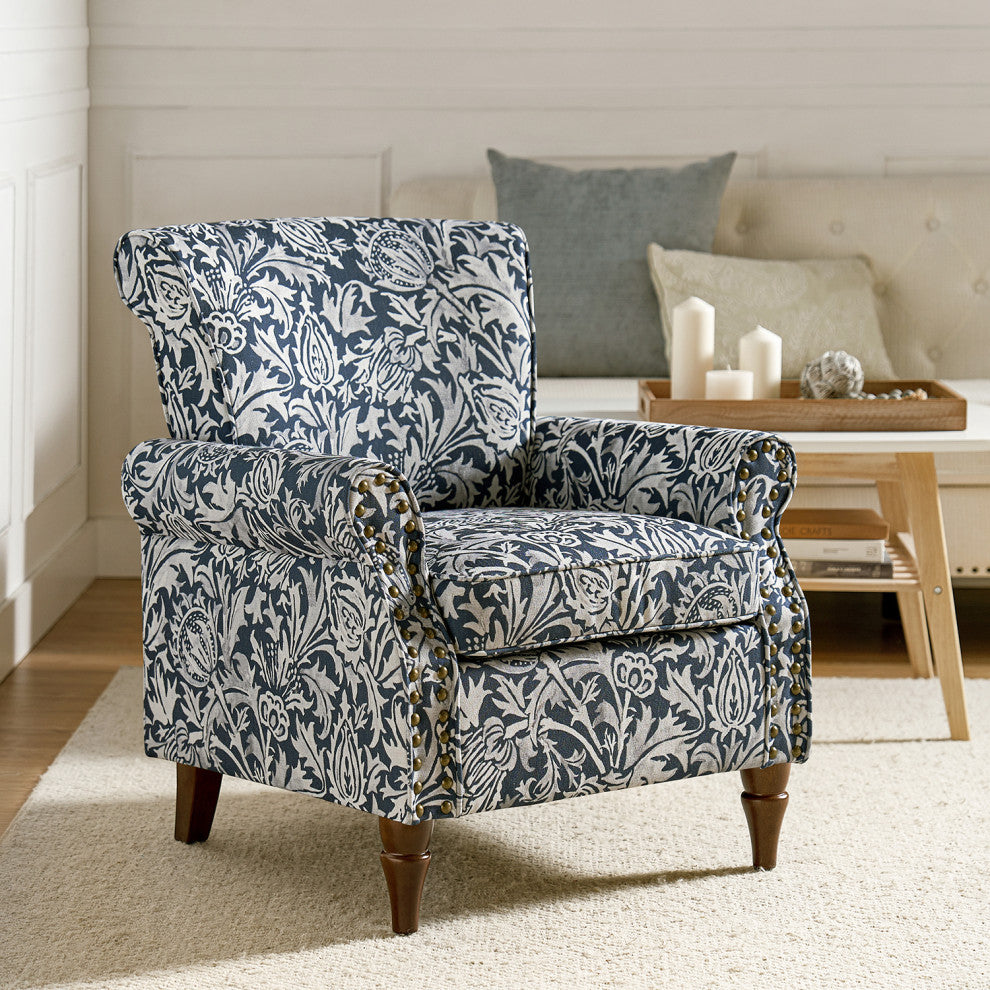Wooden Upholstered Armchair, Navy