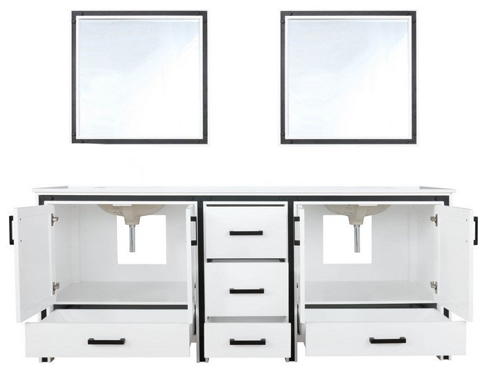 Ziva White 80" Double Vanity, Cultured Marble Top, 30" Mirrors