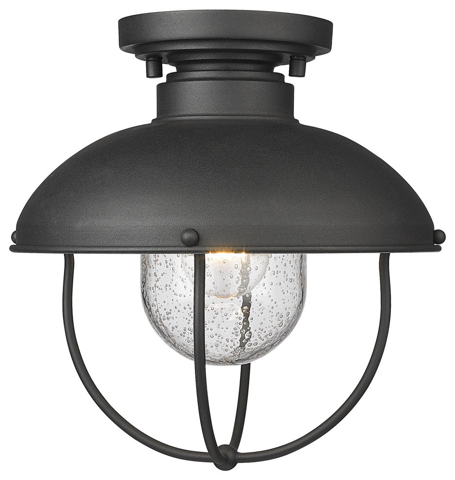 Z-LITE 590F-BK 1 Light Outdoor Flush Ceiling Mount Fixture, Black